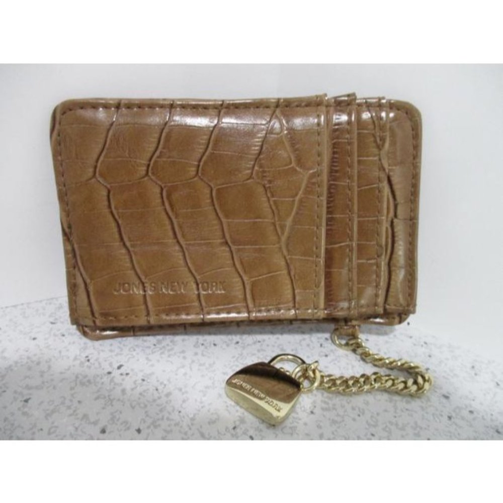 *Jones New York Brown Croc Patent Id Key Chain Cardholder Wallet